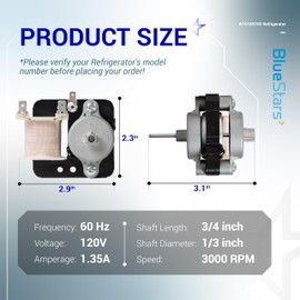 BlueStars W10189703 Refrigerator Evaporator Fan Motor Ultra Durable - Compatible with Whirlpool Maytag Kenmore Refrigerators - Replaces WPW10189703 W10208121 2219647