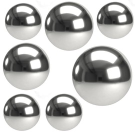 MIJOMA Set di 7 palline decorative da giardino in acciaio inox, 4 cm, 6 cm, 8 cm