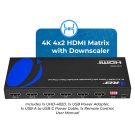 OREI 4K HDMI Matrix Switch 4 X 2, Switcher 18G UltraHD with Arc Supports Upto 4K @ 60Hz & 1080P IR Remote Control - Full Matrix Selection