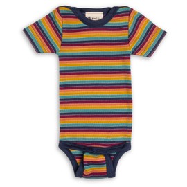 Engel Natural Striped Baby Bodysuit Short Sleeve 70% Organic Merino Wool, 30% Silk, GOTS Certified, Made in Germany, Multicoloured