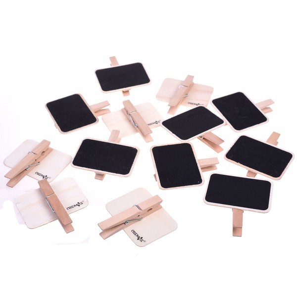 COSMOS Pack of 12 PCS Erasable Wooden Chalkboard Label Clips Message Memo Boards Clips