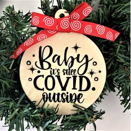 Christmas Xmas Tree Ornaments - 2021 Funny Holiday Hanging Pendant Decor - Covid Joke (Wood Cutout)