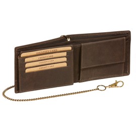 LEAS MCL Bikerkombibörse extra dünn mit Klappe und Kette im Querformat Vintage in Echt-Leder, braun - LEAS Chain-Series