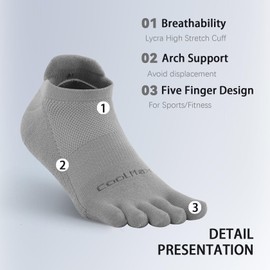TikMox Ankle Running Toe Socks, Athletic Cool Feel & Quick Dry Fabric, Arch Support, Five-Toe Design for Sports Enthusiasts for Men & Women(3 pairs)