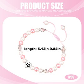 Gifts for 10 Year Olds Girls, Adjustable Pink & White Heart Bracelet, 10th Birthday Gifts for Girls, Kawaii Gift for 10 Year Old Girl, Birthday Presents for Daughter Sister Friends