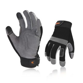 Vgo... Synthetic Leather Work Gloves, Mechanic Gloves, Thin Synthetic Leather, Smartphone Compatible, Breathable, Washable, Multi-Purpose, Spring/Autumn, General Work and Operation, Repair, Gardening