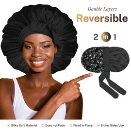 BONNET QUEEN Silk Bonnet for Sleeping Satin Bonnet Hair Bonnet Braid Bonnet Double Layer Tie Bonnet Night Hair Wrap for Women Curly Hair