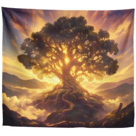 Xolytar Mystical Tree of Life Wall Tapestry for Bedroom, Enchanted Nature Art with Glowing Ancient Tree, Sunset Clouds, Boho Decor for Living Room, 60 * 50 inches.