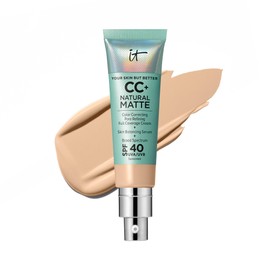 IT Cosmetics CC+ Cream Natural Matte Light, Base de Maquillaje con FPS 40 y larga duración para piel grasa, con ácido hialurónico, 32 ml