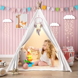 Senodeer Teepee Tent for Kids Play Tent for Girls Boys Foldable Play Tent Gift for Girl Toys for Kids, Raw White Color