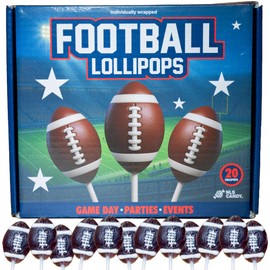 NLS Candy Co. Football Lollipops Candy, Game Day Favors, Tailgate Snacks, Sports Party Supplies, Strawberry, Box of 20