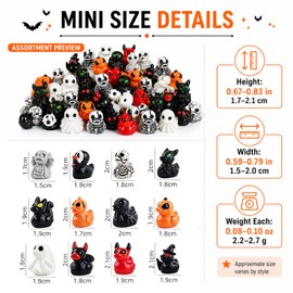 exylosluxek Nymora 60 Pcs Halloween Mini Resin Ducks Bulk - 6 Styles Ghost Bat Pumpkin Figurines, Tiny Resin Ducks for Party Favors, Crafts & Home Decor