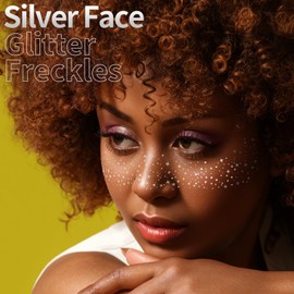 FANDAMEI Glitter Freckles, 6PCS Glitter Freckles Silver, Face Glitter Makeup Speckles. Glitter Face Speckles, Makeup Patches, Face Glitter Speckles for Women, 6PCS (Silver)