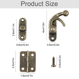 Antique Latch Hook Hasp Retro Clasp Left/Right Horn Lock Pack of 10 Antique Latch Hook Locking Hook + 12 Pieces Small Box Hinges with Screws Perfect for Wooden Box Decoration