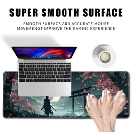 MiaVibte - Alfombrilla de mouse japonesa de luna llena, alfombrilla de computadora samurái, alfombrilla de mouse grande para computadora, teclado de computadora, portátil, decoración de computadora,