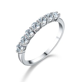 Springlight Wedding Gift Moissanite Diamond Rings, S925 Sterling Silver 0.1 ct x 7 Pieces D Colour VVS1 Clarity Classic 7 Stone Moissanite Rings Gifts for Women, Sterling Silver, Moissanite