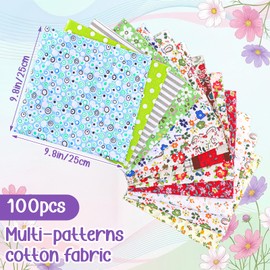 Ckhoid 100 Pcs 10 x 10 Inches Cotton Fabric Squares Patchwork Precut Quilting Fabric Bundles Layer Floral Pattern Quilting Patches for DIY Crafts Sewing Beginners Cloths Handmade Accessory