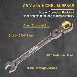 Egofine 10mm Ratchet Wrench Flex Head, 10mm Wrench Ratcheting Combination Wrenches Metric, Industrial Grade Gear Spanner with 12 Point Box End, 72-Teeth Ratchet Nickel Plating, Chrome Vanadium Steel