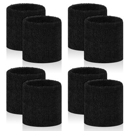 PEASUG 8 Pcs Sports Wrist Sweat Bands for Men & Women，Absorbent Wrist Sweatbands Tennis Wristbands, Elastic Wrist Bands for Sweat for Basketball Tennis Football Gym Running Working Out, Black