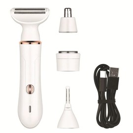 Electric Razor for Women,4-in-1 Women’s Facial Hair Removal for Face Nose Eyebrow Beard Arm Leg Armpit, Rechargeable Womens Body Shavers Set（White）