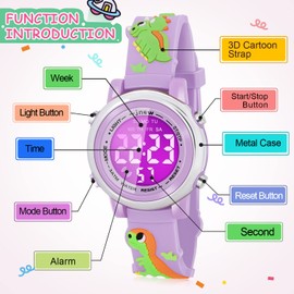 SUPZOE Kids Gifts Girls Ages 3-8 - Kids Waterproof Watch - Girls Watches Ages 5-7 - Dinasour Toys for Girls Age 5 6 7 8 - Girls Birthday Gifts Age 4-7 - Christmas Stocking Stuffers for Girls