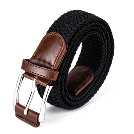 Aegero Stretch Belt Men,Canvas Elastic Fabric Woven Stretch Multicolored Braided Gift Belts for Golf Casual Pants Shirts Jeans（1 3/8" Black）