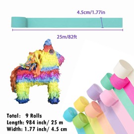 9 Rolls 738ft Pastel Crepe Paper Craft Streamers Hanging,Macaron Color Crepe Paper Rolls Streamers Yellow Green Blue Purple Pink White Crepe Roll Curtain Backdrop Hanging Tassels Festival Party Decor