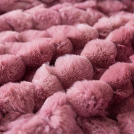 Wajade Plush Faux Fur Throw Blanket, Soft Diamond Pattern Jacquard Double-Layered Fluffy Fleece Blanket for All Seasons Cozy Decorative Blanket for Couch Bed Sofa, 60 x 80 inches, Cameo