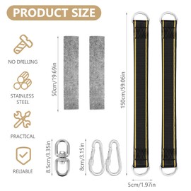 Swing Attachment Tree, Hammock Attachment Swing Suspension Hanging Chair Attachment Set with 2 Carabiners, 1 Rotating Ring, 2 Tree Protection Pads, Storage Bag Holds up to 300 kg (1.5 m)