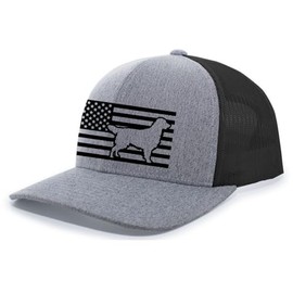 Heritage Pride Canine Collection Golden Retriever American Flag Embroidered Mesh Back Trucker Hat, Heather Grey/Black