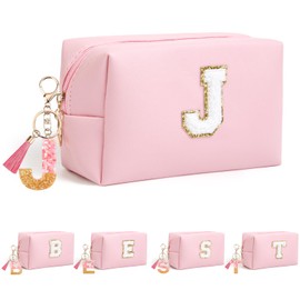 AIBFRID Birthday Gifts for Women Her,Travel Cute Makeup Bag,Large Capacity Cosmetic Bags for Women Makeup Pouch PU Leather Waterproof Cosmetic Bag, Pink, J