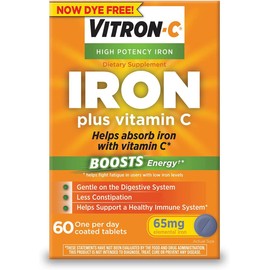 Vitron-C High Potency Iron Supplement with Vitamin C, Pack of 3 (180 Count Total)
