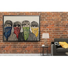 Banksy Beatles Bandanas Street Graffiti Canvas Art Wall Art Home Decor - Various Sizes (18in x 12in Modern Black Framed)
