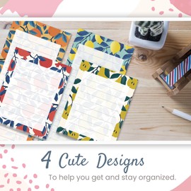 Magnetic Notepads for Refrigerator, 4-Pack Grocery List Magnet Pad for Fridge, to-Do List, Reminders, Scratch Pads, Fruit Designs, 60 Sheets Per Pad