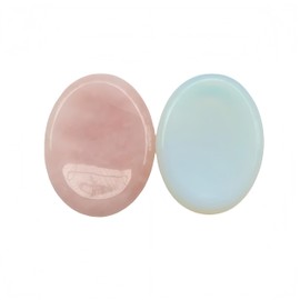 Sunshcat 2Pcs Natural Rose Quartz+Opalite Crystal Oval Shape Thumb Worry Stone,Stress Relax Healing Reiki Crystal Pocket Palm Stones