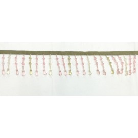 Unbranded 3'' Beaded Crystal Trim - SOLD BY THE YARD - Pink with Light Amber on Beige Trim