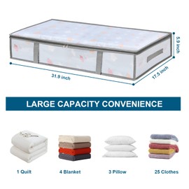 LANDNEOO 2 Pack Under Bed Storage Containers Bins, Moisture-Proof Plastic Underbed Storage Bins, Clothes Storage and Organization Bags, Under the Bed Blanket Storage with Handles for Clothes, Bedroom