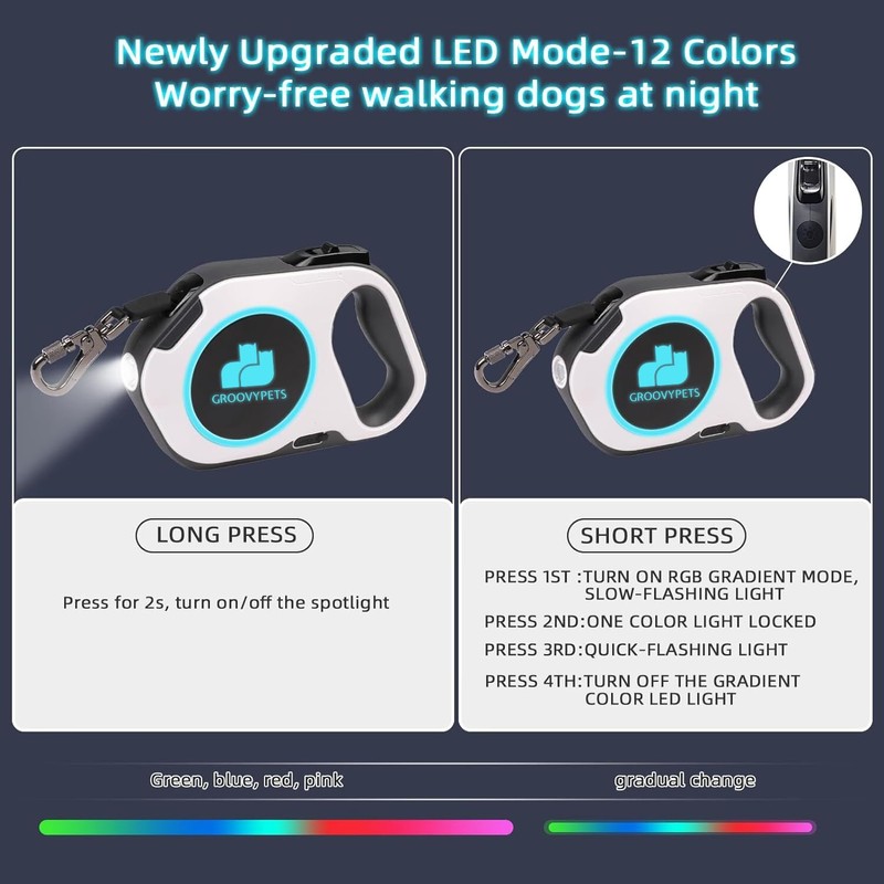 Rechargable Super Bright LED Flashlight Color Streamer Ring Anti-Tangle Retractable
