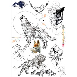 Lion Tattoo Fox Tattoo Owl Tattoo Mountains Tattoos Fake Tattoos 3 Sheets Set Earth 3
