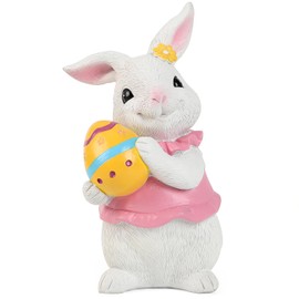 Easter Rabbit 6 inch Resin Bunny Figurine with Egg for Home Tabletop Ornaments Bunny Figurines in Pink and with Egg