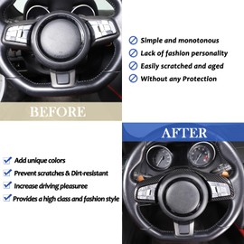 Daeiclru Car Steering Wheel Cover Trim Compatible with Jaguar F-Pace F-Type XF XF XFL 2016-2019, Steering Wheel Decoration Frame Accessories (Carbon Fiber Pattern)