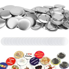 Omabeta 100 Sets 50mm 1.96in Pin Back Button Parts with 100 Cover,100 Clip,100 Sheet of Film, Metal Badge Making Supplies for Craft DIY,Blank Badge Button Parts(Machine NOT Included)