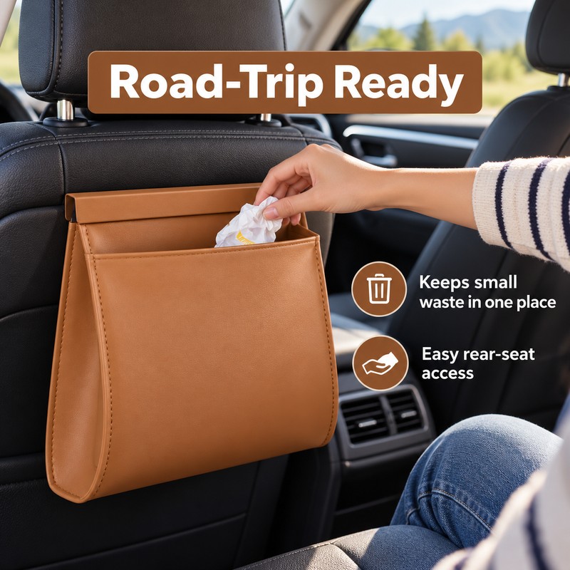 Magnetic Car Trash Bag for Interior Waste Storage – PU