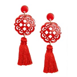 ZENZII Acrylic Resin Tassel Earrings for Women Geometric Modern Pattern Acetate Drop and Dangle Earrings Trendy Fashion Jewelry (Red)