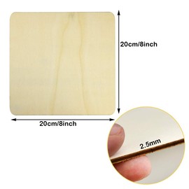 obmwang 6 Pieces 8 x 8 inch Unfinished Square Blank Wood Pieces Wooden Square Cutouts for DIY Crafts, Coasters, Pyrography, Painting, Photo Props and Decorations