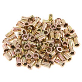 Keadic 150Pcs M4 Rivet Nuts Metric Zinc Plated Rivet Nut Carbon Steel Rivet Nut Flat Head Threaded Insert Kit Threaded Rivet Insert Nutsert Rivnuts Kit for Furniture