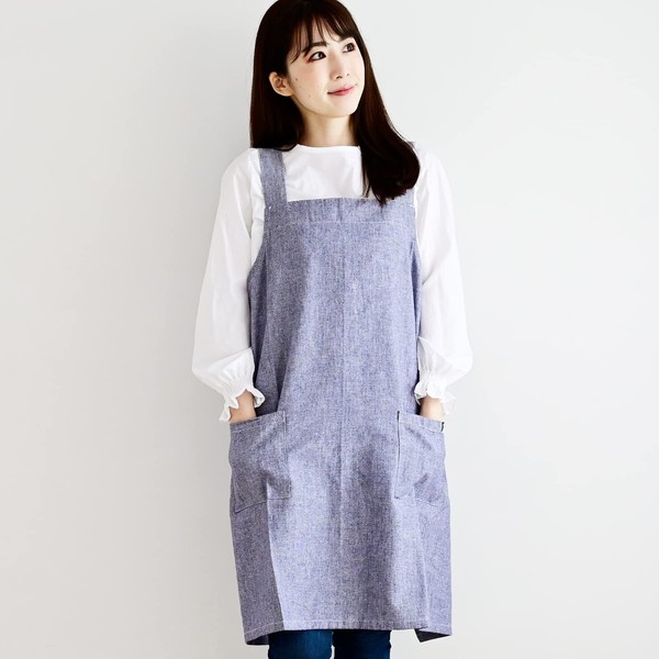 REP BL 540824-MAIL Apron, Easy to Put on and Take Off Just Put On and Take Off, Nordic, 2 Pockets, Solid, Fashionable, Length 28.7 inches (73 cm), Back Cross, Blue, Gift Frosty (Blue) Length 28.7 x Width 39.4 inches (73 x 100 cm)