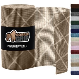 Gorilla Grip powerGRIP Drawer Shelf and Cabinet Liner, Thick Strong Hold, Non-Adhesive Liners Protect Kitchen Cabinets and Cupboard, Bathroom Drawers, Easy Install, Breathable Mat, 12" x10', Beige