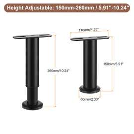 uxcell 6 Set 10.24 Inch Total Height Adjustable Metal Bed Frame Center Support Legs, Bed Frame Replacement Legs with Wide Base, Bed Sofa Furniture Slat Support Legs, Black