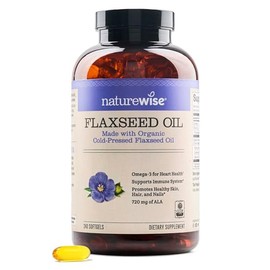 NatureWise Organic Flaxseed Oil Max 720mg ALA | Highest Potency Flax Oil Omega 3 for Cardiovascular, Brain, and Immune Support Plus Healthy Hair, Skin